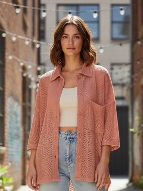 Urban outfitters BDG mesh Pointelle oversized drop shoulder Knit shirt sz m